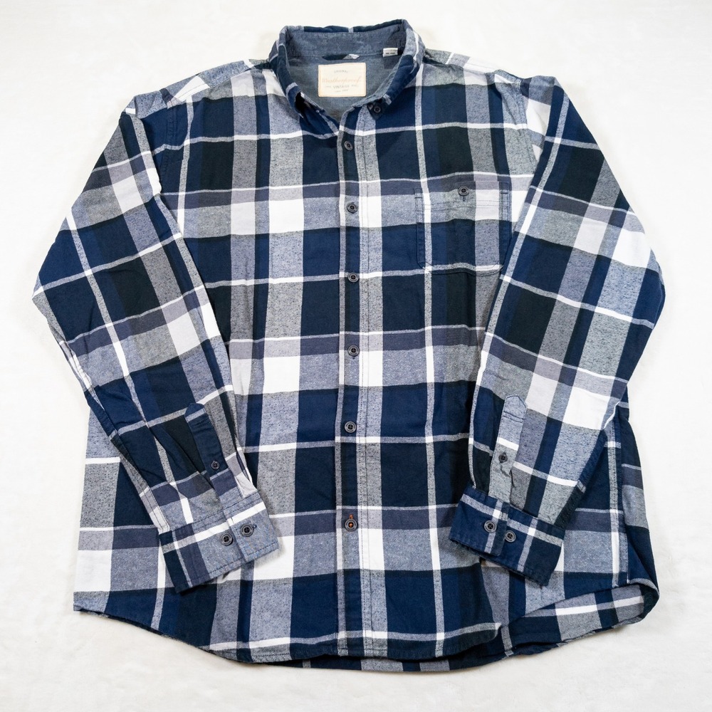 Weatherproof Flannel Shirt Men XL Blue White Plaid Outdoor Granola Gorpcore Fall
